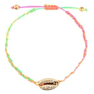 Trendy Armbanden Kauri gevlochten Neon rainbow gold