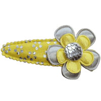 Geel haarspeldje met bloem handgemaakt 6 cm