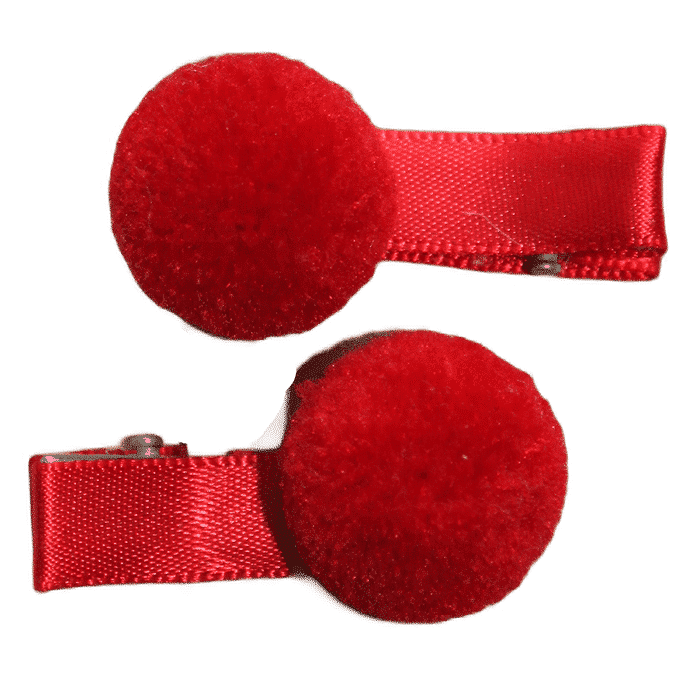 Rood pompon speldje handgemaakt 4 cm