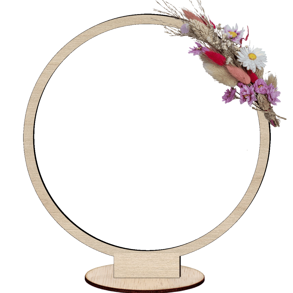 Hout naam ring met droogbloemen roze 1