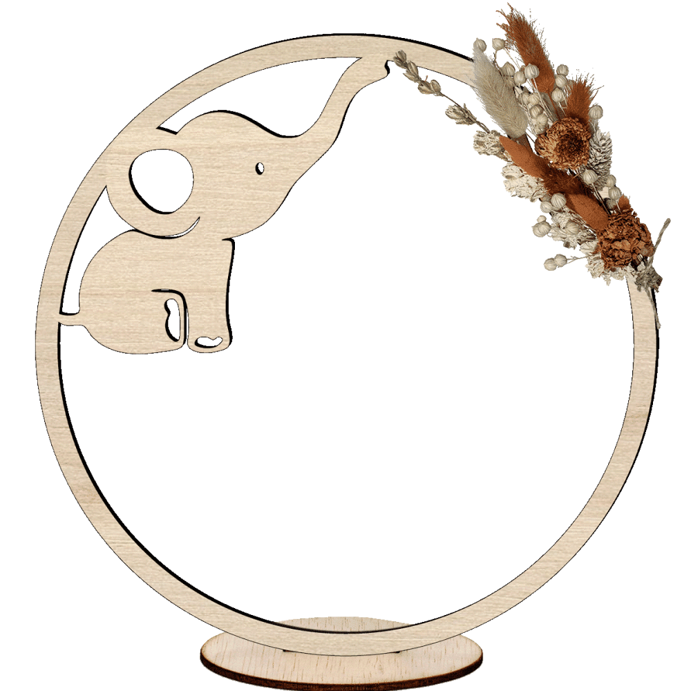 Houten ring met naam olifant en droogbloemen3