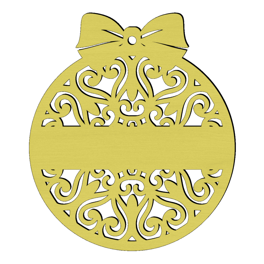 Gepersonaliseerde houten strik kerstbal sier met naam geel