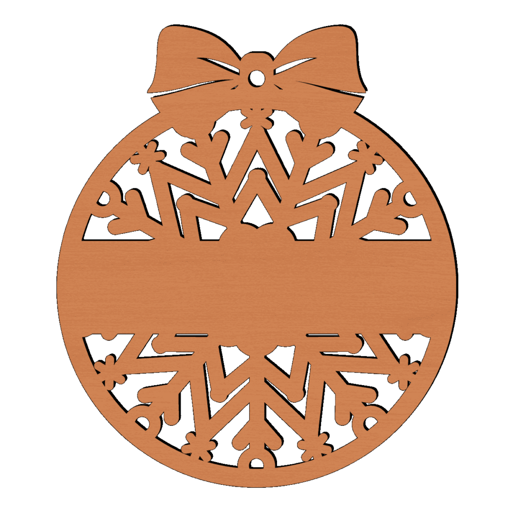 Houten kerstbal vlok met naam strik diep oranje 1