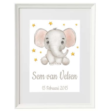 Geboorte print geboorte poster olifant met stats