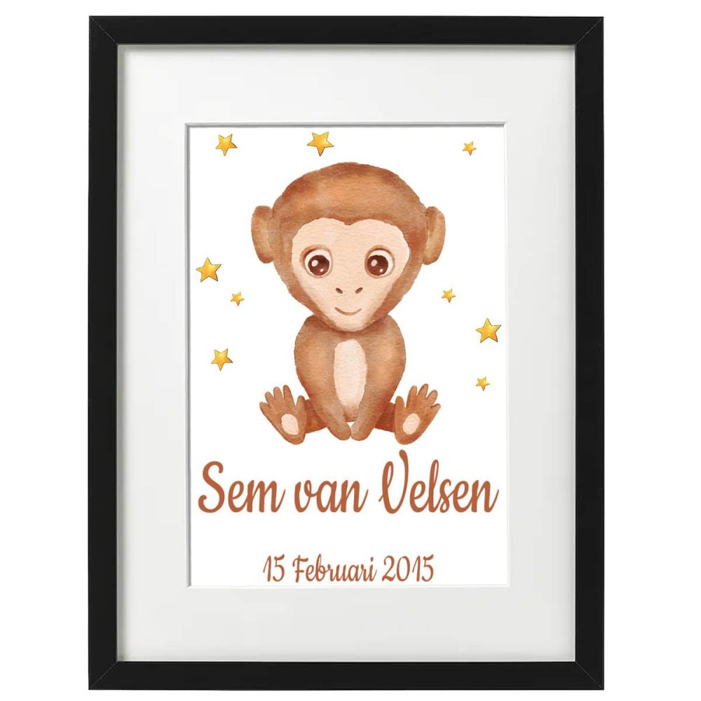 Gepersonaliseerde geboorte poster aapje 2