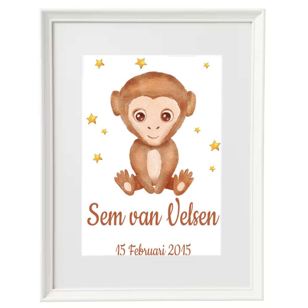 Gepersonaliseerde geboorte poster aapje