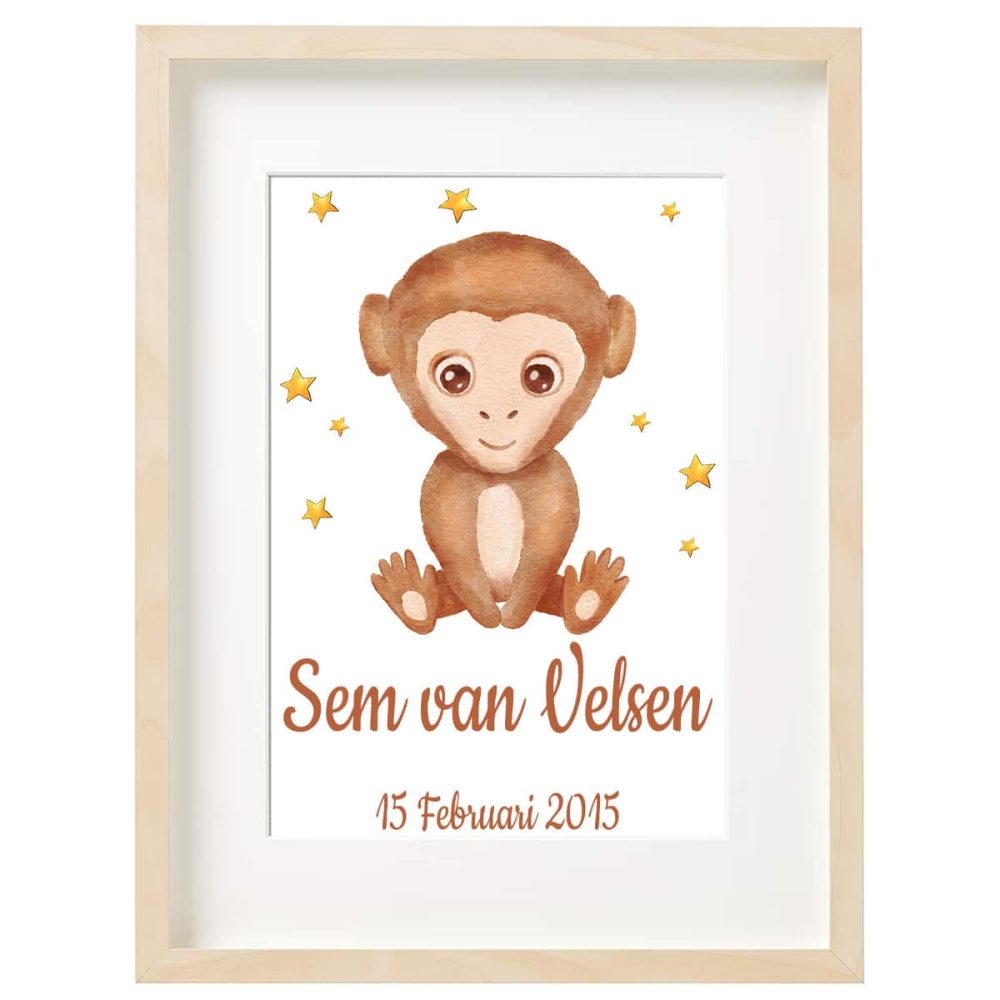 Gepersonaliseerde geboorte poster aapje 5