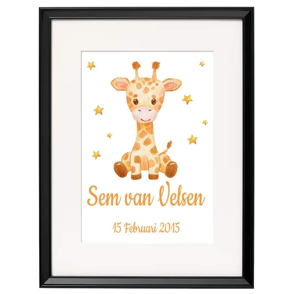 Gepersonaliseerde geboorte poster giraf 4