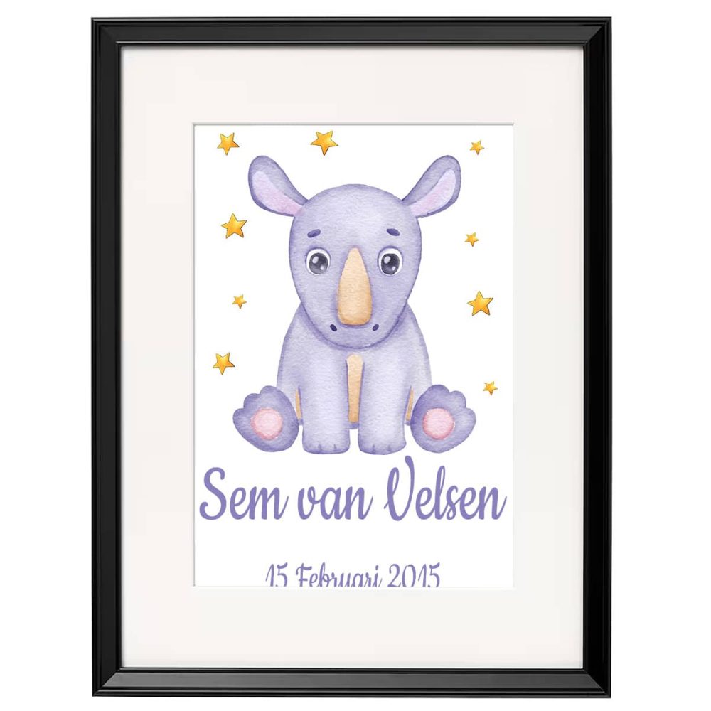 Gepersonaliseerde geboorte poster neushoorn 4