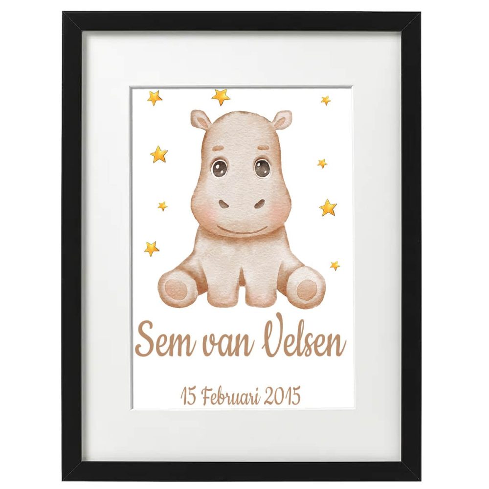 Gepersonaliseerde Geboorte Poster Nijlpaard 2