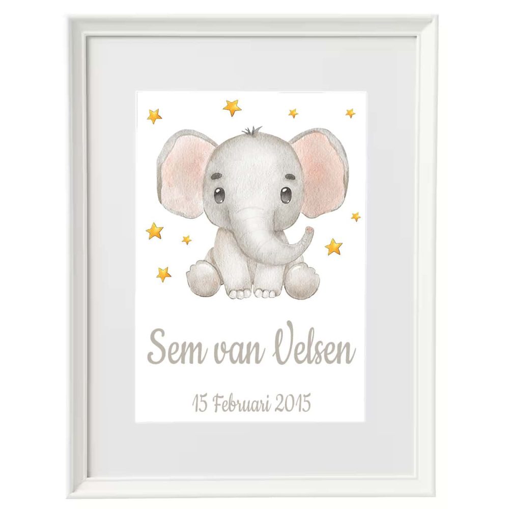 Gepersonaliseerde geboorte poster olifant