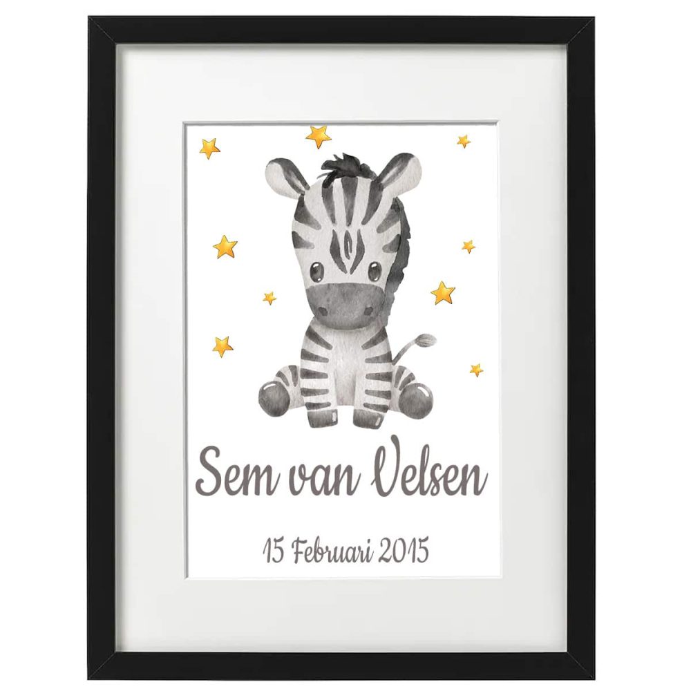 Gepersonaliseerde Geboorte Poster Zebra 2