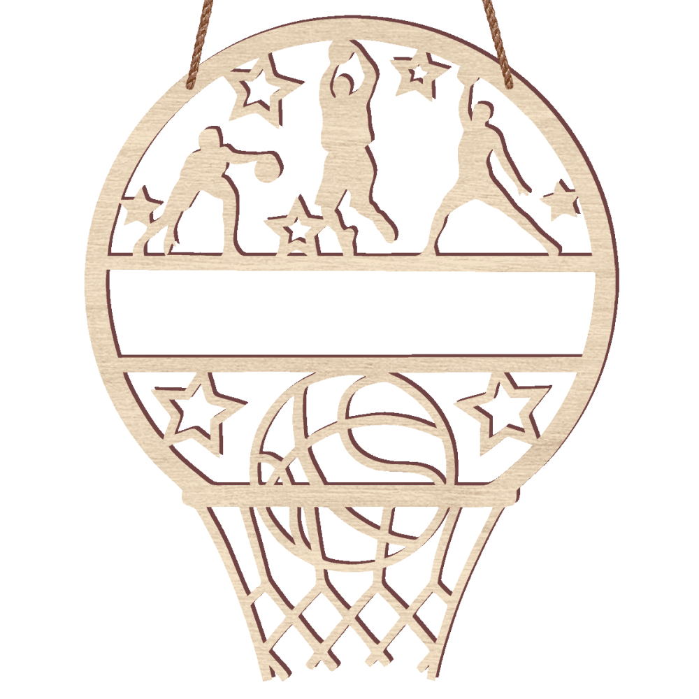 Cirkel met naam basketbal op hout