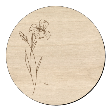 Houten bloem cirkel iris met naam