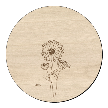Houten bloem cirkel met aster klein en naam