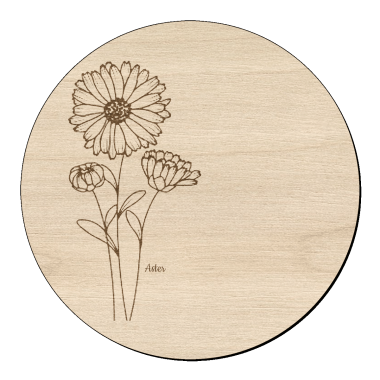 Houten bloem cirkel met aster en naam