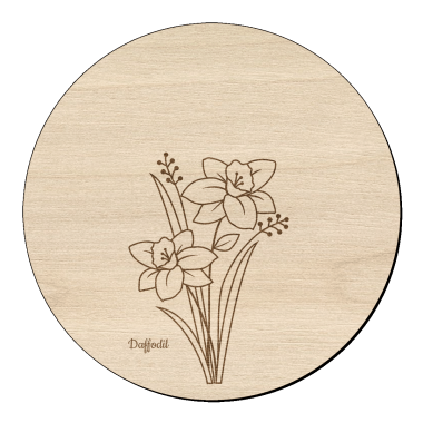 Houten bloem cirkel met gele narcis klein en naam