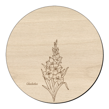 Houten bloem cirkel met gladiool klein en naam