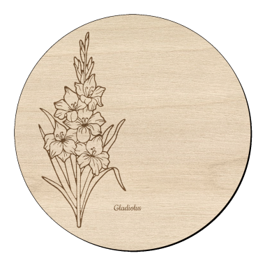 Houten bloem cirkel met gladiool en naam