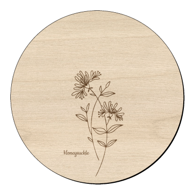 Houten bloem cirkel met kamperfoelie klein en naam
