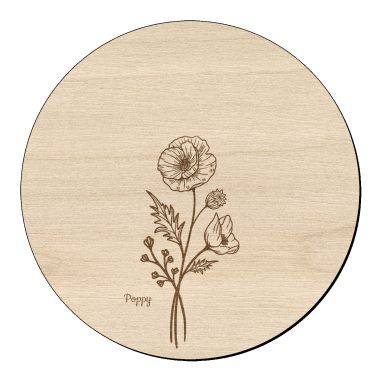 Houten bloem cirkel met papaver klein en naam