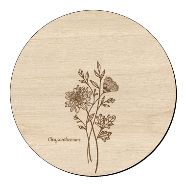 Houten bloem cirkel met chrysant klein en naam