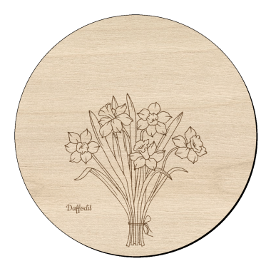 Houten bloem cirkel met narcis klein en naam